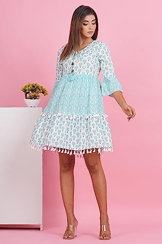Image of Crenol Women Cotton Printed Short Dresses for Women, Western Dresses for Women