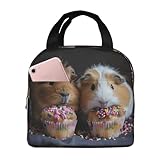 ABYchdd Bolsa de almuerzo aislada con estampado de conejillos de indias y cupcakes para mujeres y hombres, lonchera reutilizable para el trabajo y picnic