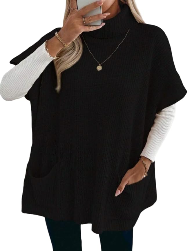 ZAFUL Women's Oversized Turtleneck Sweater Dress Short Batwing Sleeve Knitwear with Pockets Trendy Fall Sweaters 2025