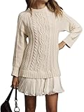 Design : robe pull en tricot torsadé pour femme. Cette robe tunique ample en tricot torsadé pour femme combine habilement un haut pull surdimensionné avec un ourlet plissé à niveaux, pour un look mignon et tendance. Cette mini robe en tricot torsadé pour femme dispose d'un col rond, de manches longues, d'une mini longueur, d'un tricot torsadé et d'une coupe ample, qui conviennent à la plupart des gens. La jolie robe patchwork à col rond en tricot pour femme sera un choix élégant pour un usage quotidien ou une fête.