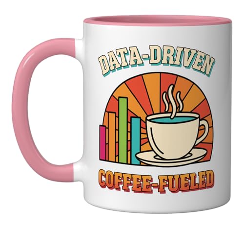 Data Driven Coffee Fueled Stem For Data Scientists Ceramic Mug, Pink/White