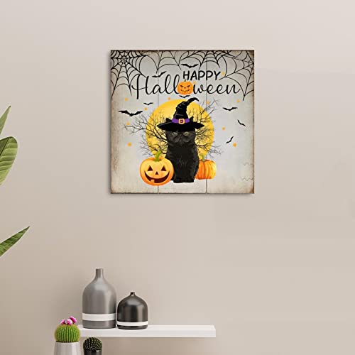 Panneau en bois Halloween pour salon décor chat et citrouille - 5