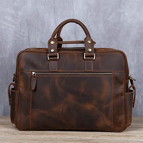 Men's Genuine Leather Travel Bag Retro Large-Capacity Handbag Business Cowhide Briefcase Leather Business Trip Computer Bag ()4