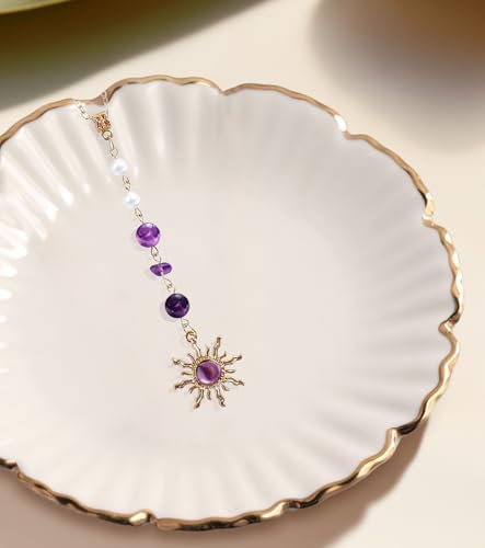 TAKONE Autospiegel Anhänger Boho Sonne Kristall – Edelstein & Perlen Autoanhänger, Deko Innenraum Glücksbringer für Auto Rückspiegel, wundervolle Geschenkidee zu Weihnachten & Thanksgiving