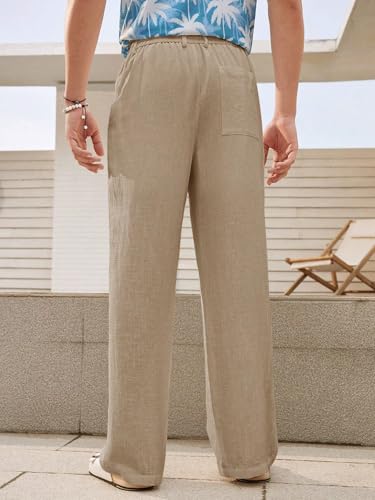 Image of GRECIILOOKS Men's Linen Trousers | Loose Fit Linen-Cotton Casual Pants for Men | Relaxed Office Wear Formal Trousers for Men | Stylish Beige & Pants
