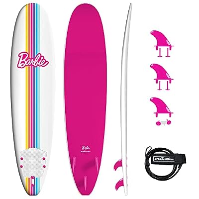 BarbieTM Signature 8ft Surfboard by Wavestorm | Graphic top Deck with high Density Slick Bottom | for Kids and Adults |Foam Construction with Accessories | Leg Leash and Fin Set Included,White