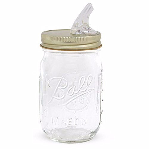 Amazon Com Kegworks 2579161 Moonshine Mason Jar With Free Flow Pourer Spout Lid 16 Oz Home Kitchen