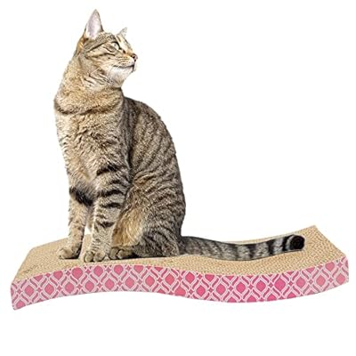 SA Products Cat Scratching Board | Cardboard Cat Scratcher with Textures Design | Curved Shape Reversible Cat Scratching Post | Cat Accessories