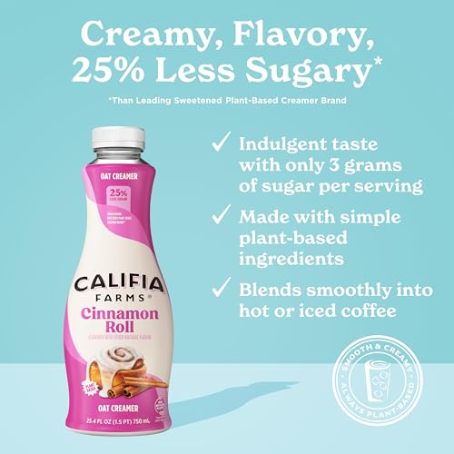 Califia Farms 0813636023035 Cinnamon Roll Oat Milk Coffee Creamer, 25.4 Oz, Dairy Free thumb #2