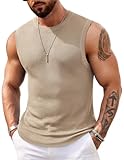 COOFANDY Men's Casual Tank Top Vest Sleeveless T Shirt Knit Muscle Tank Shirts Khaki