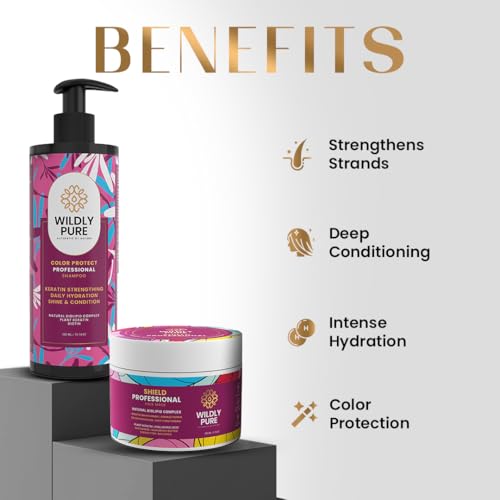 Image of WILDLY PURE Professional Keratin Shampoo & Hair Mask | 7 Days Smoothening | 8 weeks Colour Protection | With Natural Biolipid Complex & Hyaluronic Acid | Deep Conditioning for dry & frizzy Hair (Keratin Combo)