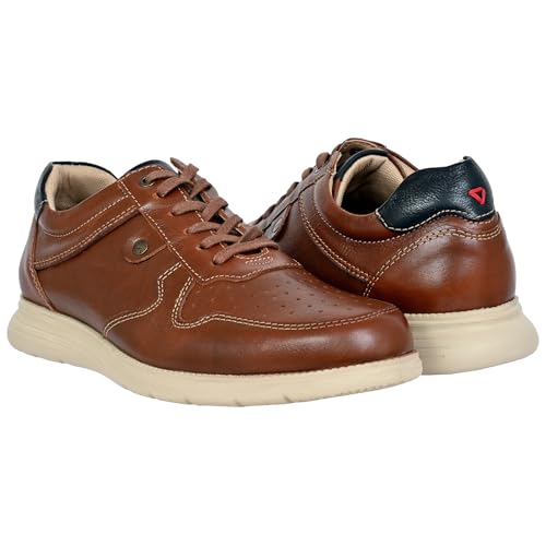 Image of Hx London Leather Men Perforations Round Toe Lightweight Sneakers