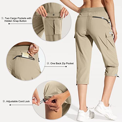 Capol Women's Cargo Capri Hiking Pants Quick Dry Lightweight Summer Pants Outdoor Casual Capris With Zipper Pockets Khaki Xl #TOP4