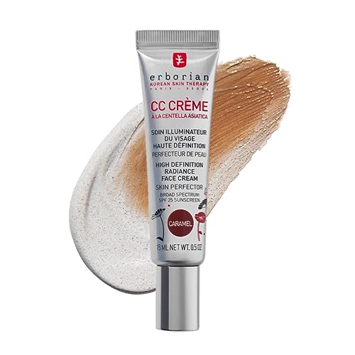 Erborian - CC Crème à la Centella Asiática - Maquillaje y Cuidado Iluminador de Tez de Alta Definición para Rostro - Protección Solar SPF 25 - Cuidado Cosmético Coreano - Caramelo 15 ml