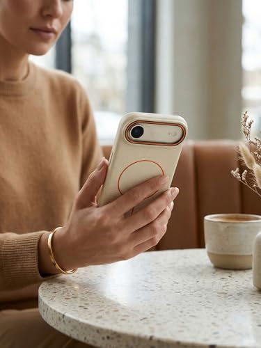 Image of amazon basics Luxury MagSafe Compatible Leather Texture Back Cover for iPhone 17 Air | Raised Camera Protection | Slim Fit Shockproof Case with Metallic Accents (White)
