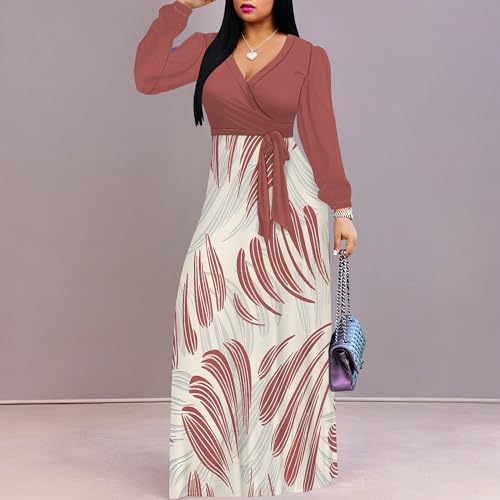 Image of PinkPatty Women's Long Sleeve Maxi Dress Plus Size Trendy Wedding Guest Wrap Dress with Pockets&Belt