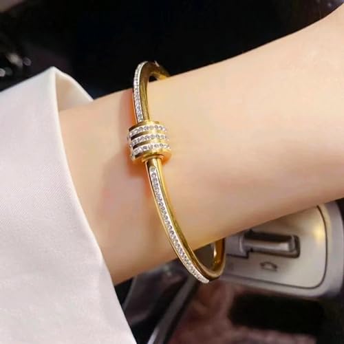 18K Gold Plated Cubic Zirconia Bracelet for Women, Lucky Bead Crystal Bangle Bracelet Retro Love Cuff Jewelry Birthday Gifts4