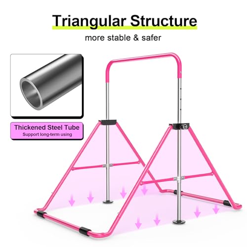 Safly Fun Gymnastics Bar for Kids 3-9, Foldable & Adjustable 35"-51", Supports 140Lbs with Pad, Easy to Assemble, Gymnastics Equipment for Indoor/Outdoor Training