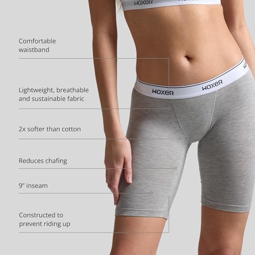 Image of Woxer Womens Boxers - Biker 9 inch Boy Shorts Underwear for Women, Modal Boxer Briefs, Chafe Free, Womens Underwear