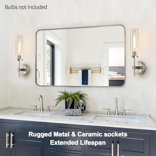 Image of MOKATNG Wall Sconces Set of Two, Brushed Nickel Bathroom Sconces with Clear Glass, Hardwired Sconces Wall Decor Set of 2, Modern Wall Light Fixtures for Bathroom Mirror Living Room Bedroom Hallway