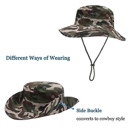 ZLYC Mens Sun Hat Wide Brim Mesh Outdoor Safari Hat Boonie Hats(8cm Brim Camo Army) Green, 8cm Brim Camo Army Green - Image 2