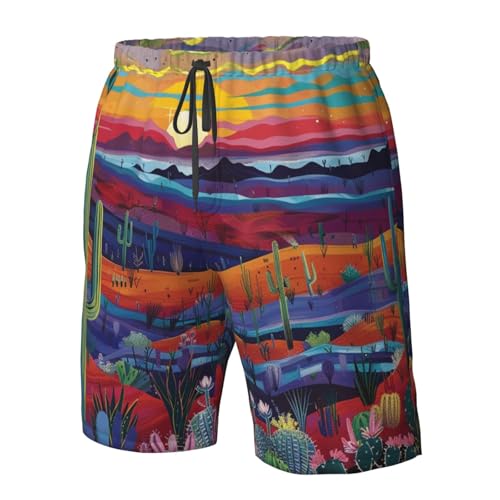 Men's Quick Dry Swim Shorts Sunset Desert Landscape Cacti Western Beauty Beach Trunks with Pockets4