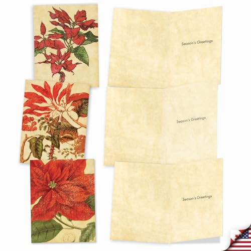 Image of The Best Card Company - 10 Holiday Note Cards for Christmas - Festive Bulk Assortment, Boxed Notecards with Envelopes (4 x 5.12 Inch) - Poinsettia Season M9628XSG