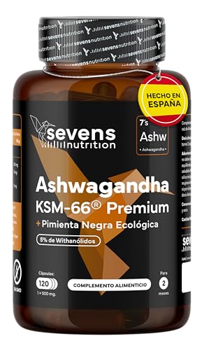 Ashwagandha KSM-66 Pura - Alta Biodisponibilidad - Con Pimienta Negra - 5% Withanólidos - Ayuda a Regular el Cortisol y Mejorar el Sueño - Bienestar, Energía y Concentración - 120 Cápsulas Veganas