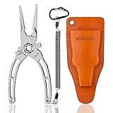 Hikolit 7.5” Titanium Fishing Pliers, Saltwater Fishing Pliers with Leather Sheath and lanyard, Never Rust Hook Remover and Split Rings, Fishing Gifts for Man