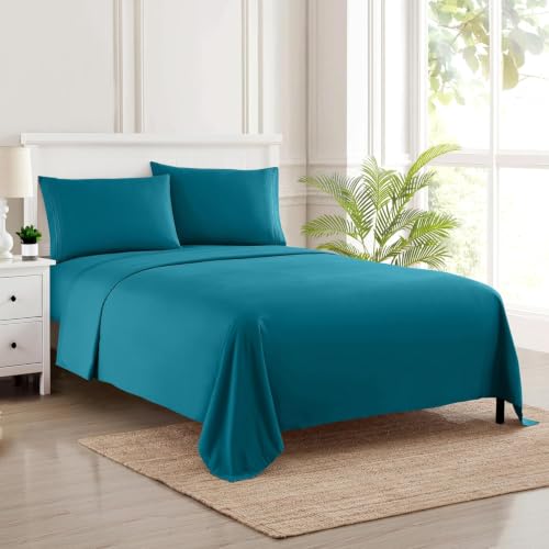 Image of Full XL Sheet Set - Breathable Luxury Sheets, 5 Inches Longer Than Full for Extra-Long Mattresses - Full Elastic & Secure Corner Straps Built in - 1800 Supreme Collection Deep Pocket Bedding, Teal
