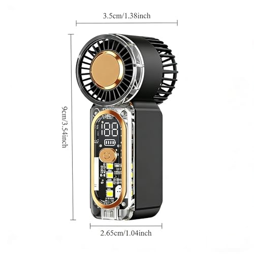 Image of Portable Handheld Mini Fan, Hand Held fans with 1-100 Speeds & Digital Display, 22000RPM Turbo Pocket Fan, USB-C Rechargeable Personal Small Fan with Emergency LED Light for Travel, Makeup, Black