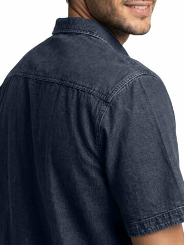 Image of Urbano Fashion Men's Oversized Fit Half Sleeve Washed Casual Denim Shirt