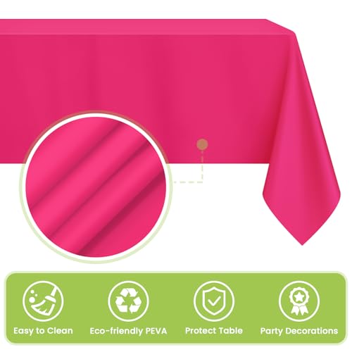 Image of Mulbozy Hot Pink Plastic Table Cloth Disposable 4 Pack, 54 x 108 Inch Tablecloths Rectangle, Dark Pink Plastic Table Cover for Party Decor