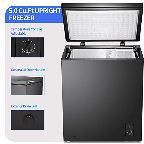 Kismile Chest Freezer, 5 Cu Ft Compact Mini Freezer With Low Noise & Energy Saving, Deep Freezer With Removable Basket, Ideal For Kitchen, Bedroom, Apartment, Office (Black, 5.0 Cu.ft) #TOP3