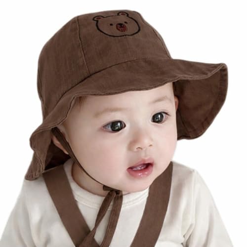 [$ole only] ソールオンリー ガーゼ調 コットン 生後3ヶ月〜2歳 バケットハット 帽子 ベビー 赤ちゃん キッズ 子供 男の子 女の子 帽子 日焼け止め 紫外線 UVカット 遠足 通勤 通学 自転車 海遊び 外出 旅 オールシーズン (ブラウン)