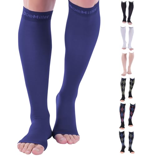 Doc Miller Open Toe Compression Socks 30-40 mmHg for Women & Men, 1 Pair