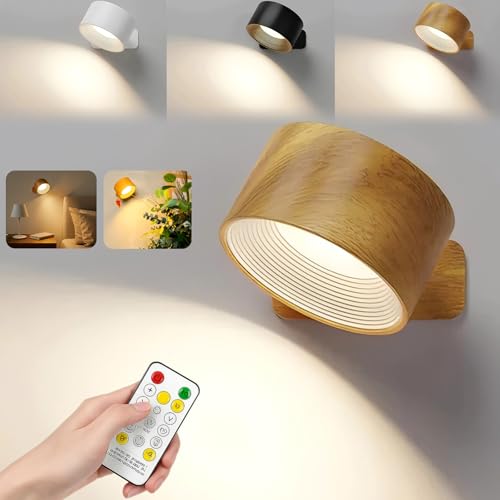 IZIVE Lights of Sweden Wall Lamps, Rechargeable Infinity Lights of Sweden with Remote Control, Dimmable Magnetic 360° Rotation, Wireless Wall Sconces for Bedroom Reading Bedside (Wooden*1)
