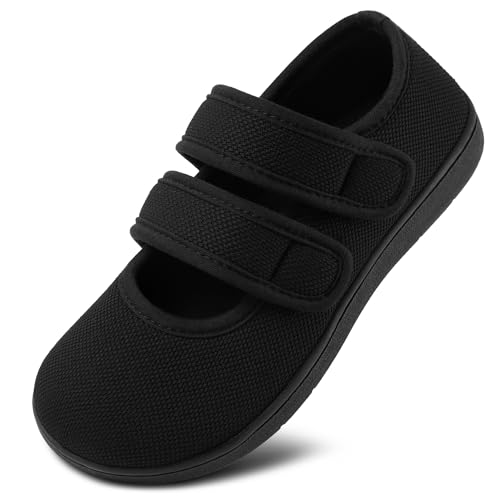 Bigwow Women's Walking Shoes Wide Diabetic Shoe Adjustable Slip On Soft House Slipper with Memory Foam Non Slip Indoor Outdoor Barefoot Casual Sneakers