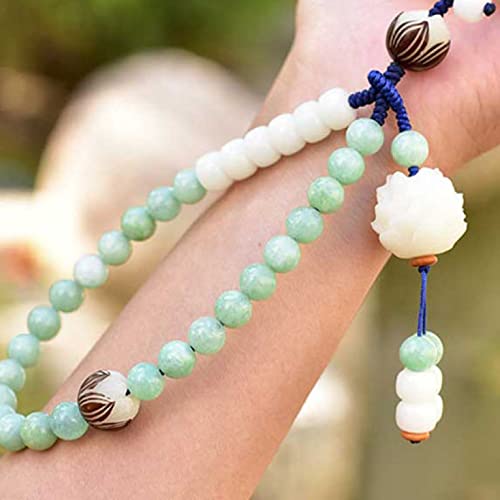 Bodhi Jade Phone Charm Natural Green White Stone Lotus Beaded Phone Lanyard Flower Strap Phone Accessory Unisex Ornaments #TOP2