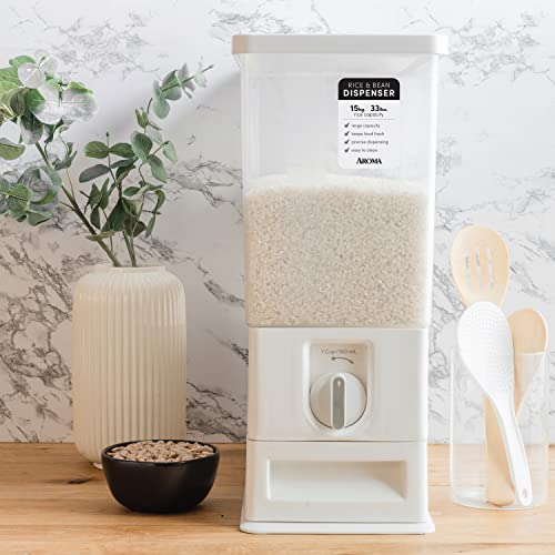 Aroma Housewares 33 lbs Rice & Bean Dispenser, Dry Food Storage Bin (ARD-133), White
