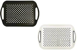 Serving Tray - 2 Pack - Anti-Slip Top and Bottom Plastic | Rubber Surface | Easy Grip Handles | for Tea Coffee Cereal Table Bed Breakfast Dinner Home and Office - Black and White
