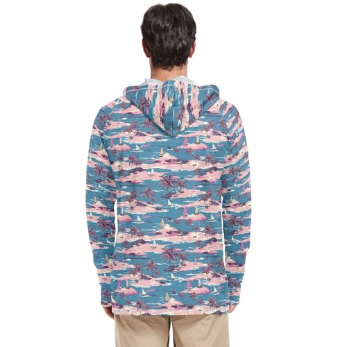 Hawaii Turquoise Tropical Sun Shirt Hoodie for Men Long Sleeve Sun Shirt with Hood UPF 50+ Sunproof Shirts Rash Guard Men3