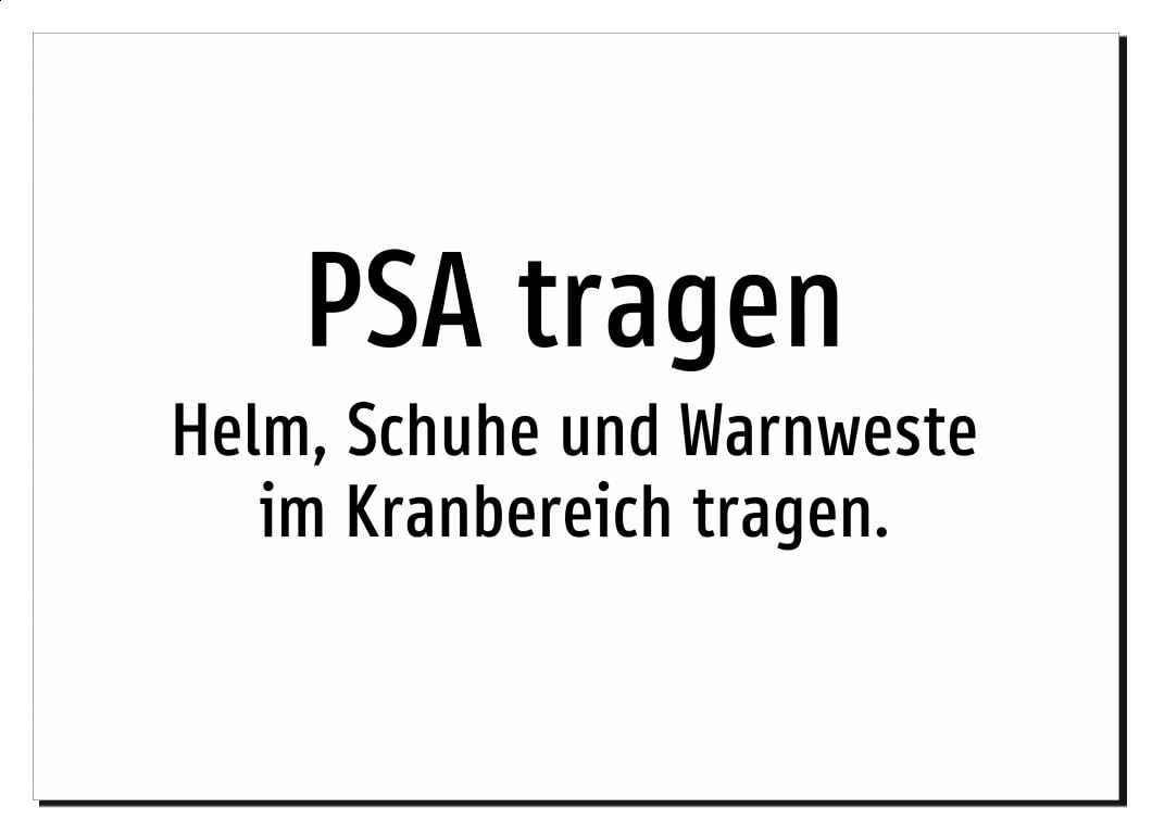 36432-DE-T-06 | PSA tragen - Helm, Schuhe und Warnweste im Kranbereich | Aluminiumschild A5, 210 x 148mm | nur Text, ohne Symbolgrafik