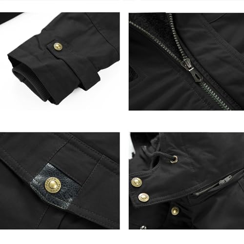 Image of INVACHI Men's Thick Winter Jacket With Hood,Fleece Lining Cotton Military Jackets,Work Coats with Multiple Pockets