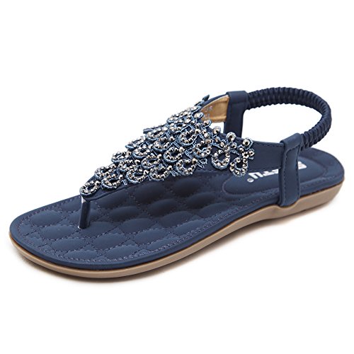 SANMIO Femmes Eté Sandales Plates Casual T-Strap Bohême Tongs Elegant Confort Plat Chaussures de Plage Vacances