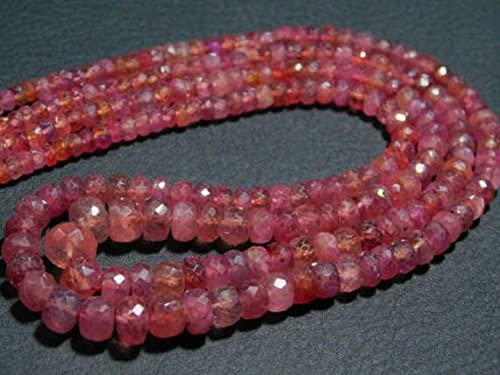 Rubis Grapefruit en perles rondelles facettées de 3 à 6mm pour création de bijoux de 19cm LKBEADS