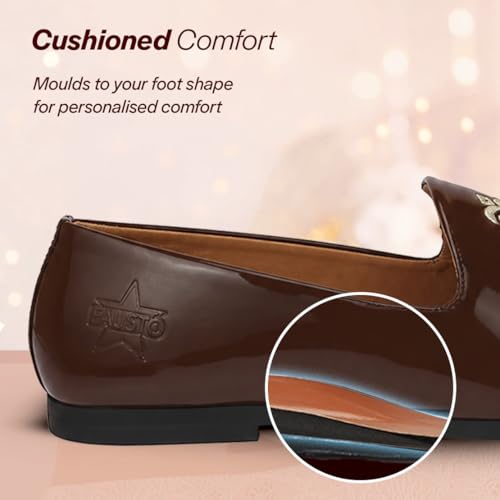 Image of FAUSTO Men's Patent Glossy Ethnic Embroidered Design Slip On Shiny Juttis & Mojaris for Party|Wedding|Festival