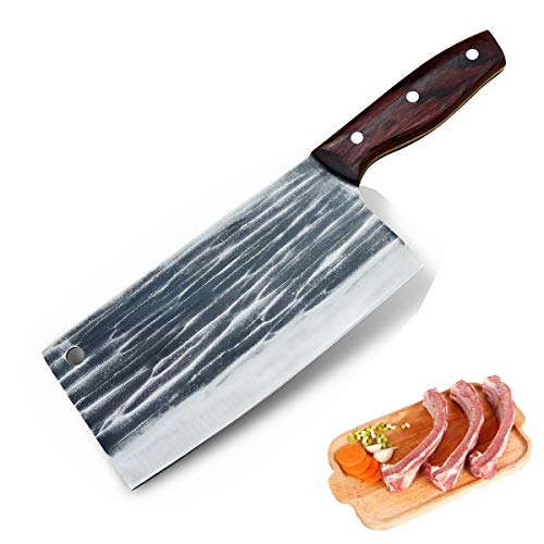 Forged Kitchen Knife Asian Cleaver Knife Chefs Chopper Butcher Knives - Large Chinese Chefs Knife - Forged 8Cr17Mov Steel 60HRC - Sharp Anti-rust - for Home Restaurant Ergonomic Wood Handle