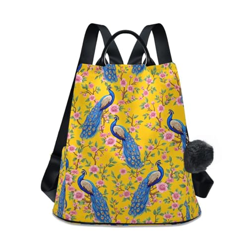 Sac à dos femme bleu vif paons jaunes pour voyager l'esprit léger en ville