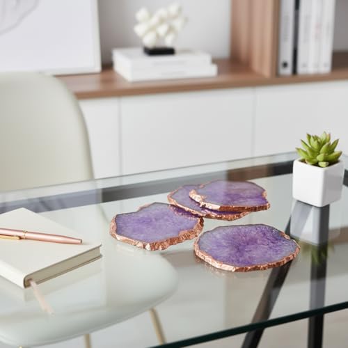 Image of Natural Agate Stone Tea Coasters Set | Premium Stone Coasters for Tea, Coffee & Glass | Heat Resistant Coasters for Dining Table, Office Desk & Home Decor | Pack of 4 | Color -Purple